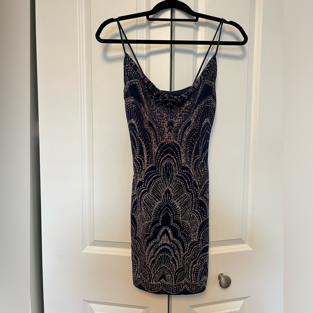Sparkly Blue & Pink Spaghetti Strap Mini Dress (Size S)